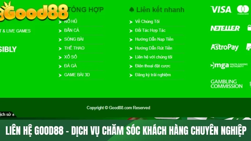 Liên hệ GOOD88 - dịch vụ chăm sóc khách hàng chuyên nghiệp